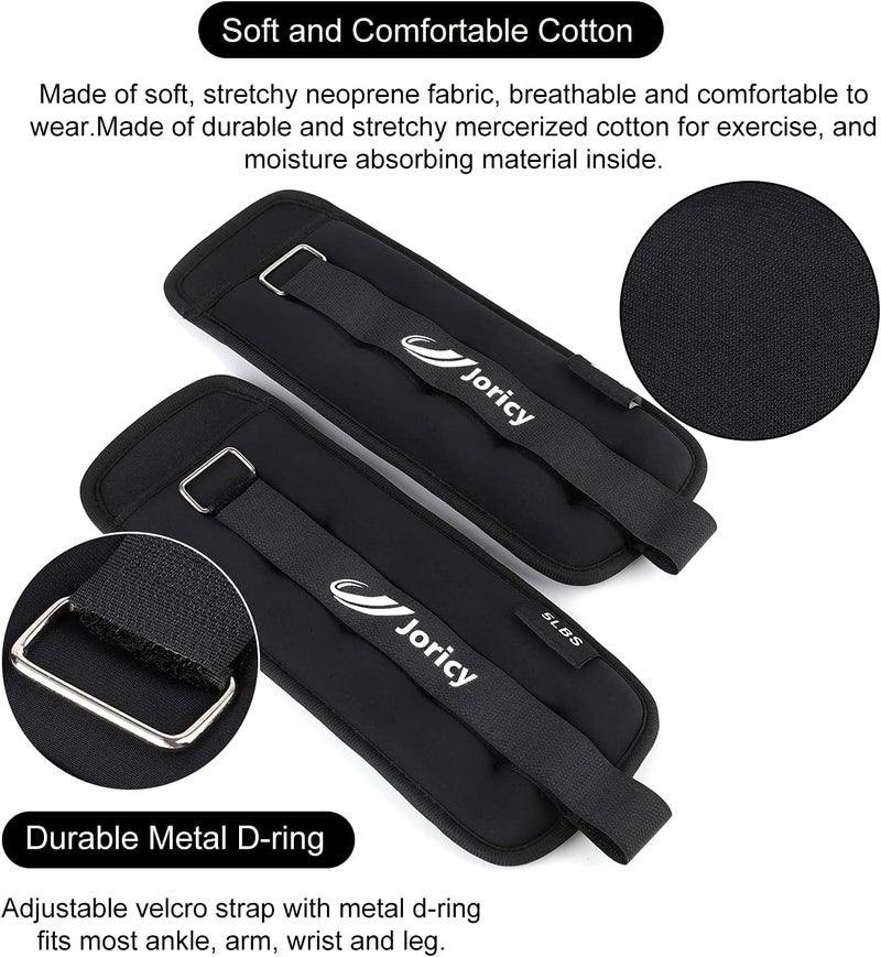 JORICY Ankle Weights A Pair of 1/2/3/4/6/8/10/12/20 LBS Wrist Leg Arm Weights for Women Men with Adjustable Straps, Strength weighted for Physical Therapy Running Walking Fitness Gym Workout - Image 2